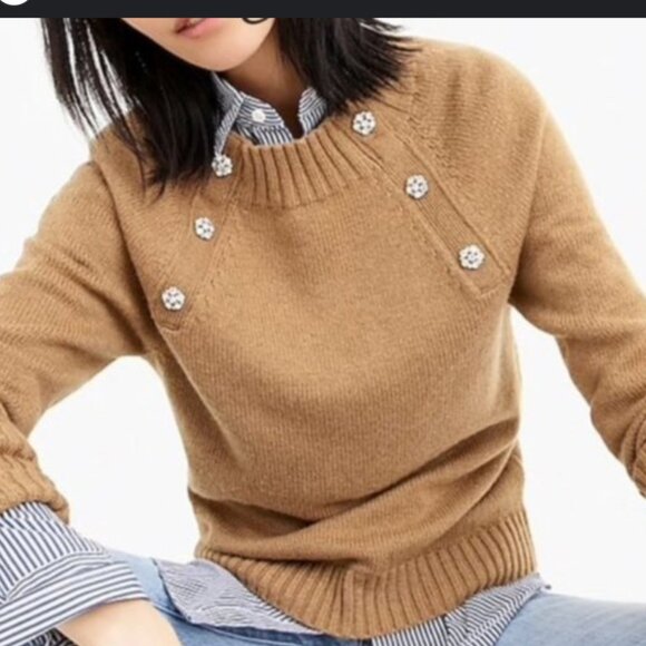 J. Crew Crewneck sweater with jeweled buttons Size Medium - Picture 1 of 8